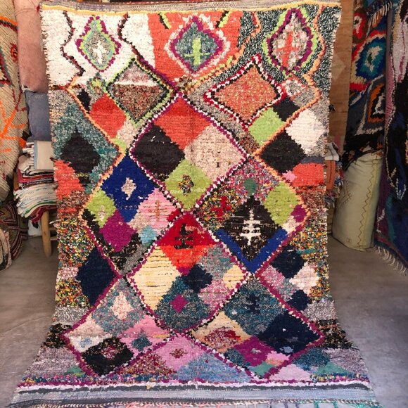 Vibrant Boucherouite Moroccan Handmade Rug - 7’2”X4’7" - Authentic carpet - Picture 1 of 8